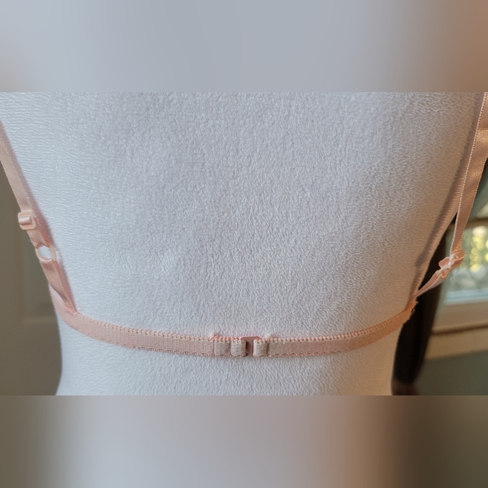 70's Vintage Lace Trimed Crepe Bralette Womens 36B Pink Peach Semi Sheer EUC - Picture 7 of 9